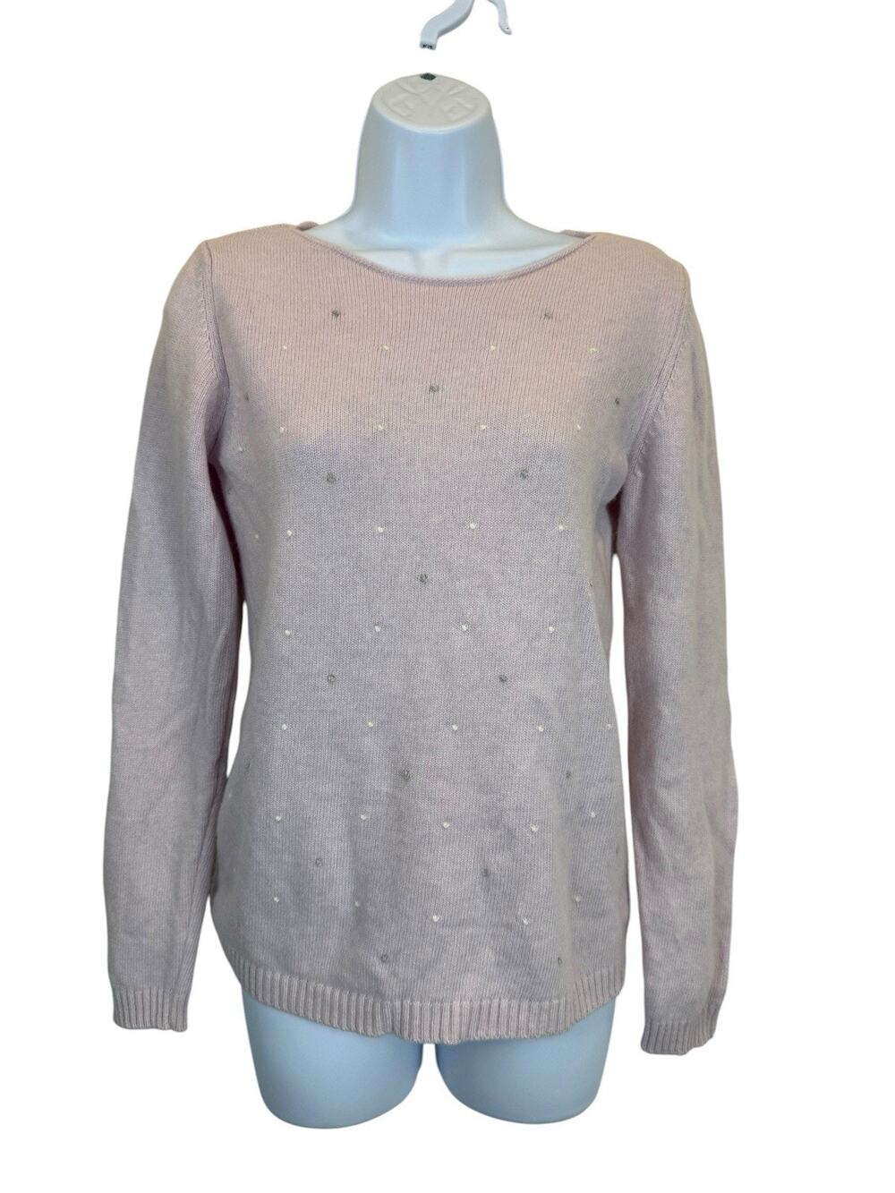 Benedetta B. Sweater Womens Medium Pink Lavender Embroidered Dot Pullover Italy